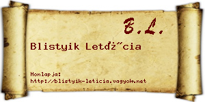 Blistyik Letícia névjegykártya